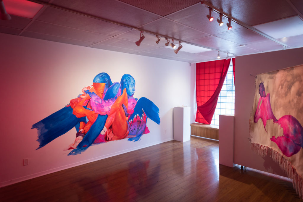 A view of “Through Rose,” solo exhibition by Curtia Wright in April 2019 at the Margin of Eras Gallery. Photo: The MOEG.