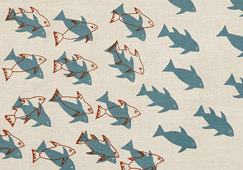Mary Samuellie/Pudlat (1923-2001), Fish and Shadows (detail); Linen; screen printed; 88 X 118 cm | Reproduced with permission by Dorset Fine Arts
