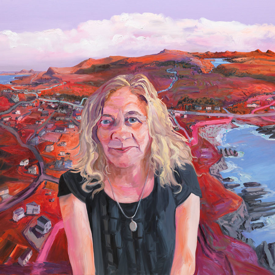 John Hartman (born 1950), Lisa Moore above Broad Cove, 2017, oil on linen, 60 x 66 inches, Courtesy Nicholas Metivier Gallery, Toronto