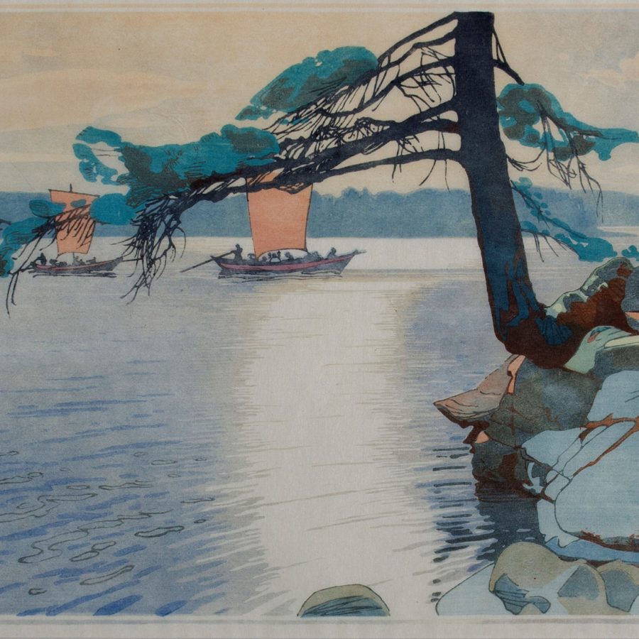 Walter Joseph (W.J.) Phillips (1884–1963), Poplar Bay, Lake of the Woods, 1930, colour woodcut print, edition of 100, 23.9 x 33.5 cm, Douglas Family Art Centre Collection