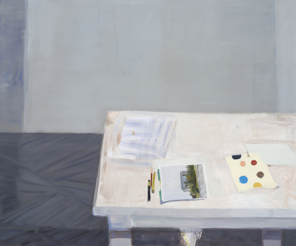 Janet Werner, <em>Studio (Miro)</em>, 2017. Oil on canvas, 1.52 x 1.88 m. Courtesy the artist/Parisian Laundry. Photo: Guy L'Heureux.