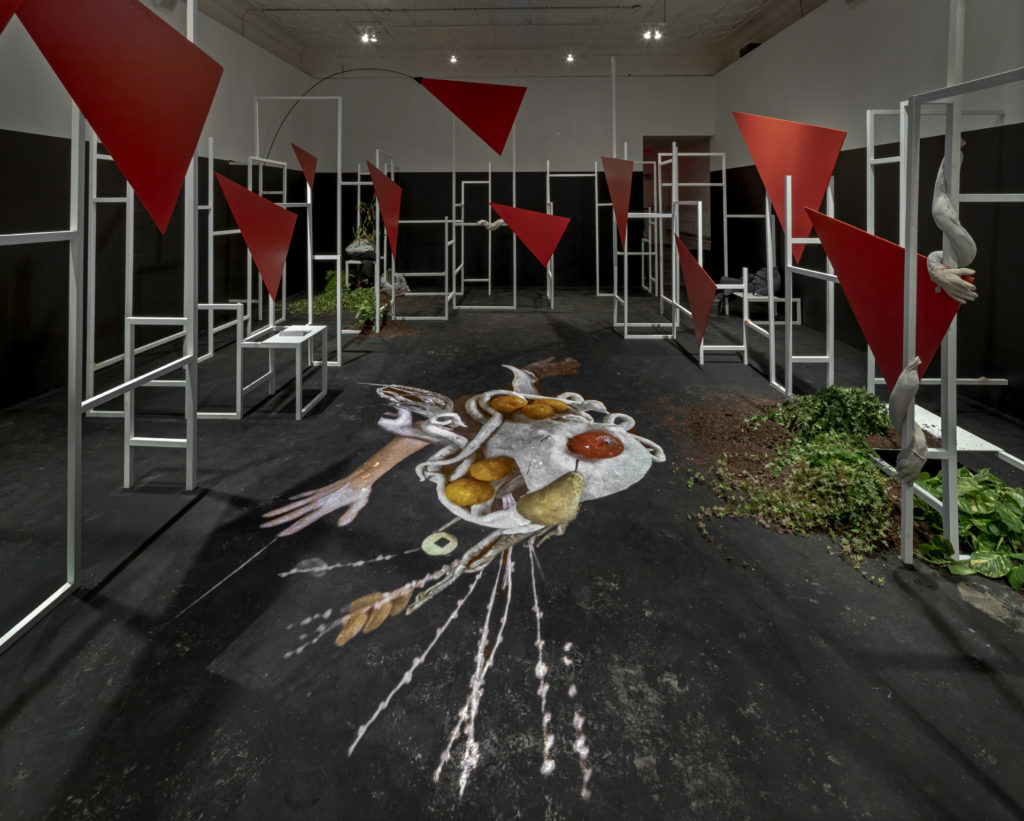 Laure Prouvost and Jonas Staal, <em>Obscure Union</em>, installation view. Commissioned by Mercer Union, Toronto, 2019. Photo: Toni Hafkenscheid.