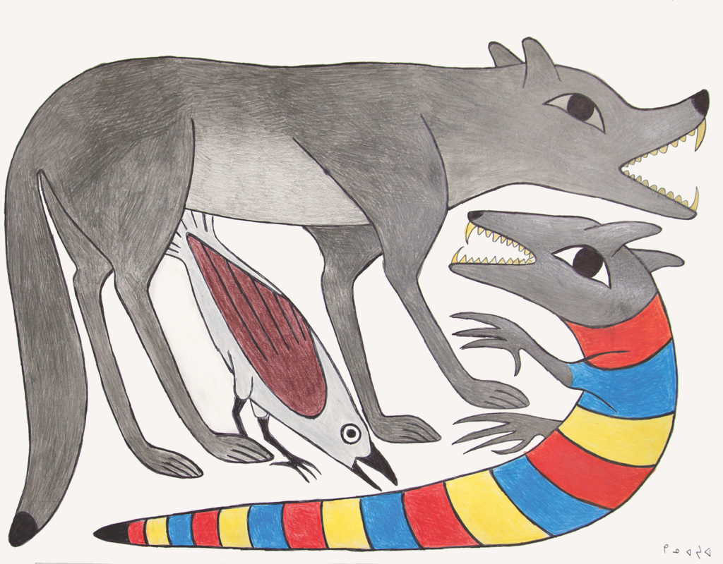 Kenojuak Ashevak, <em>Serpentine Wolf II</em>, 2010. Ink and coloured pencil on paper, 50 x 65 cm.
