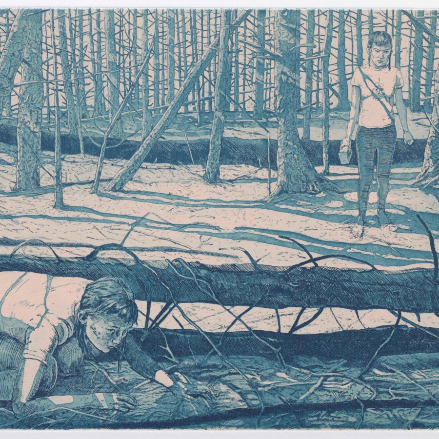 "Later, she was lost. Of course she was lost. Why wouldn’t she be lost? The woods were horrible. Group of Seven my ass", 2018, etching and aquatint on hahnemühle copperplate paper, edition of 15