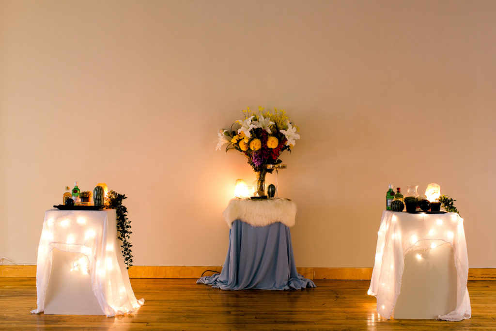 Kyisha Williams, <em>An Altar For Our Ancestors</em>, 2020. Immersive Installation.  Photo: Michelle Peek
Photography. Courtesy Bodies in Translation: Activist Art, Technology & Access to Life, Re•Vision: The Centre for Art & Social Justice at the University of Guelph. 