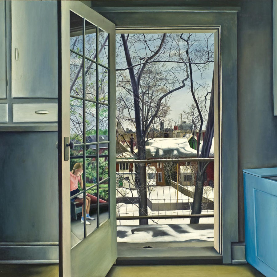 Christiane Pflug. Kitchen Door with Ursula, 1966. oil on canvas, 164.8 x 193.2 cm. Collection of the Winnipeg Art Gallery; Acquired with the assistance of the Women’s Committee and The Winnipeg Foundation. G-66-89.⁠