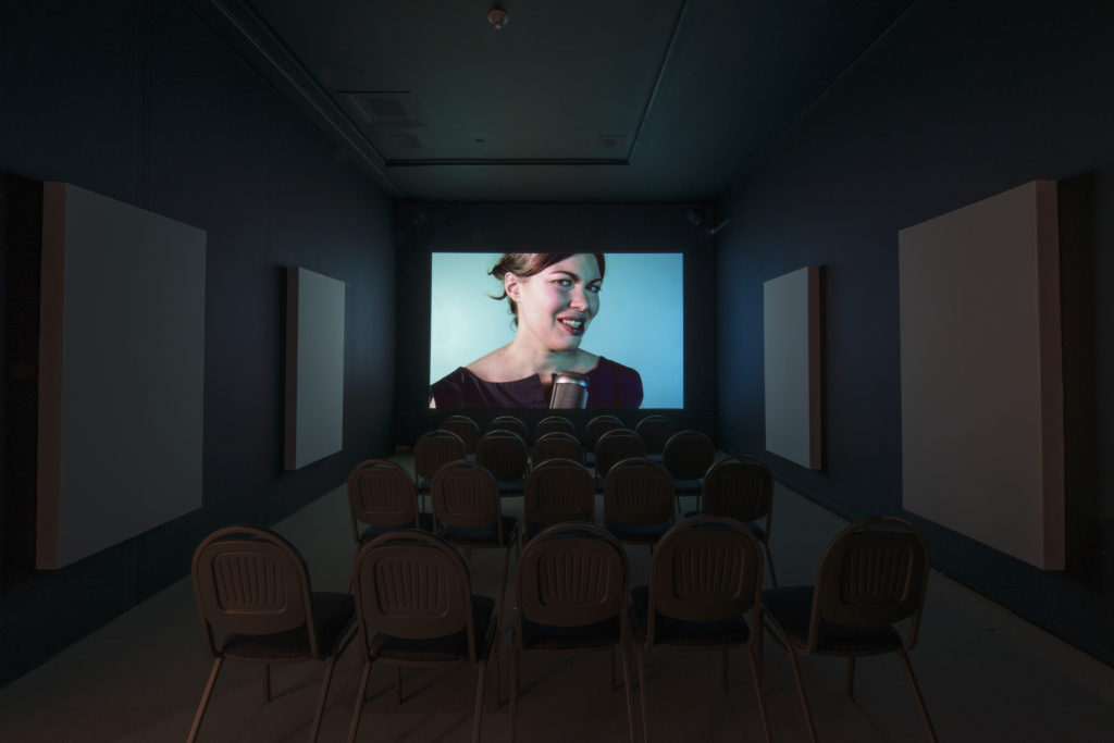 Erin Gee, <em>Machine Unlearning</em>, 2018–2020. Video, 30 minutes. Installation view in ”Erin Gee: To the Sooe” at the MacKenzie Art Gallery. Photo: Don Hall.