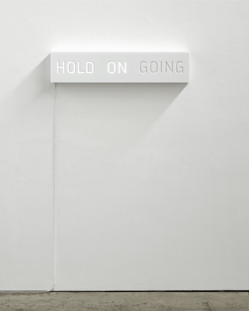 Lois Andison, <em>hold on going</em>, 2019. Acrylic, Arduino, LED lights, remote, 8 x 36 x 4.75 in. Courtesy the artist and Olga Korper Gallery. Photo: Michael Cullen.