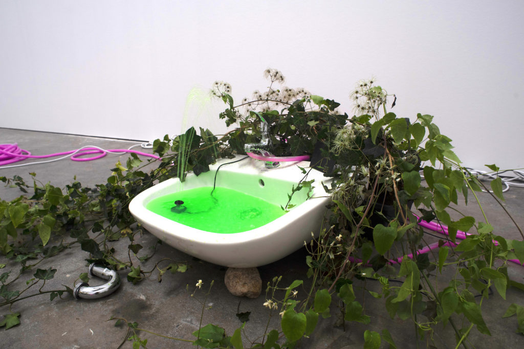 <em>The Unknown Future Rolls Towards Us (Future Fountain)</em> (2019) is a work by Adam Basanta, one of the artists currently doing an at-home autoresidency with AXENÉ07.