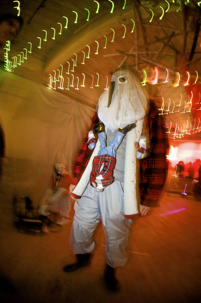 Cliff Eyland as Mummer Snowman in an Abzurb performance event at Frame Exhibition Space, Winnipeg, May 12, 2009. Photo: William Eakin.