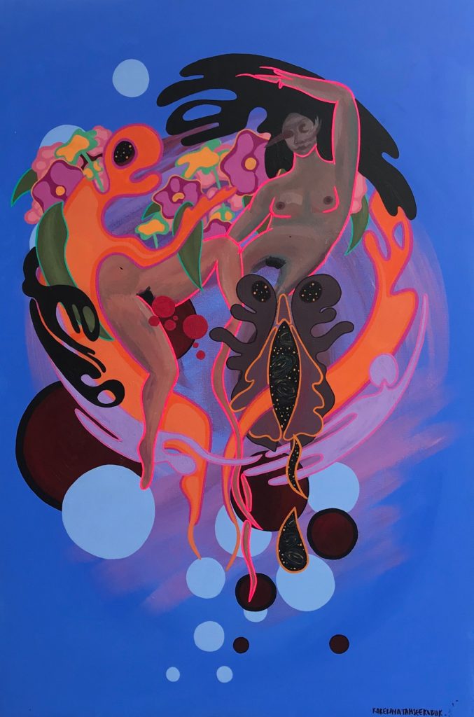 Quill Christie-Peters, <em>Desire spilling over body and time</em>, 2019. Acrylic on canvas, 61 x 91.4 cm. Courtesy the artist.