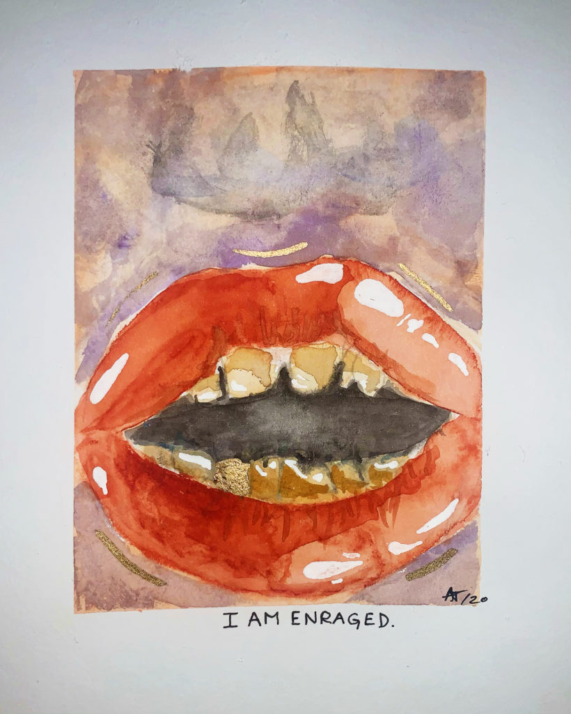 Arielle Twist, <em>I AM ENRAGED</em>, 2020. Watercolour on paper. Courtesy of artist.