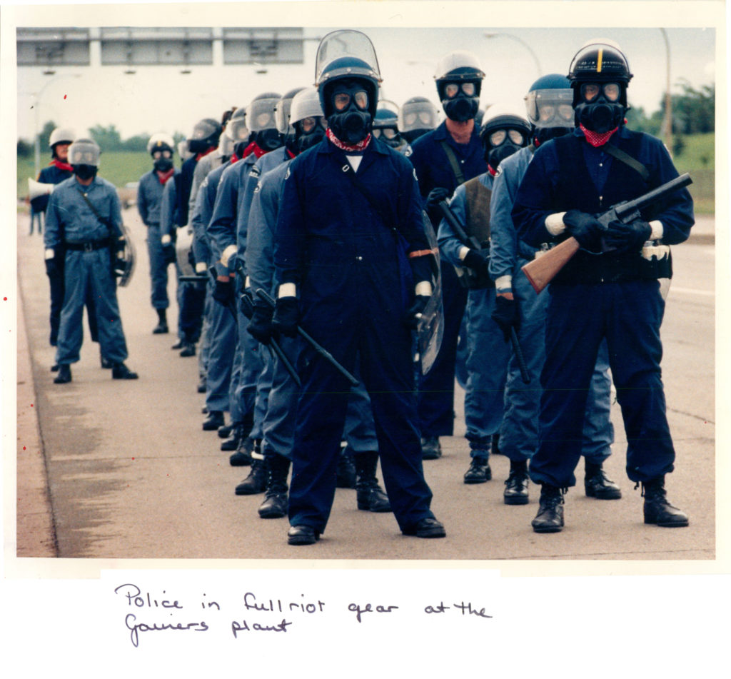 Edmonton Police at the Gainers plant, 1986. Material republished with the express permission of Edmonton Journal, A Division of Postmedia Network Inc.