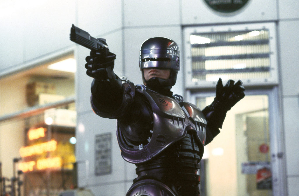 Peter Weller as RoboCop, 1987. Courtesy Everett Collection/AF Archive/Alamy Stock Photo.