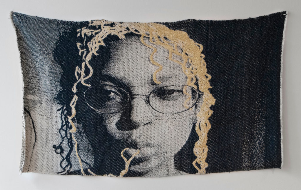 Eva Birhanu, <em>wear my hair</em>, 2019. Cotton, 58.4 x 106 cm. Courtesy The New Gallery. 