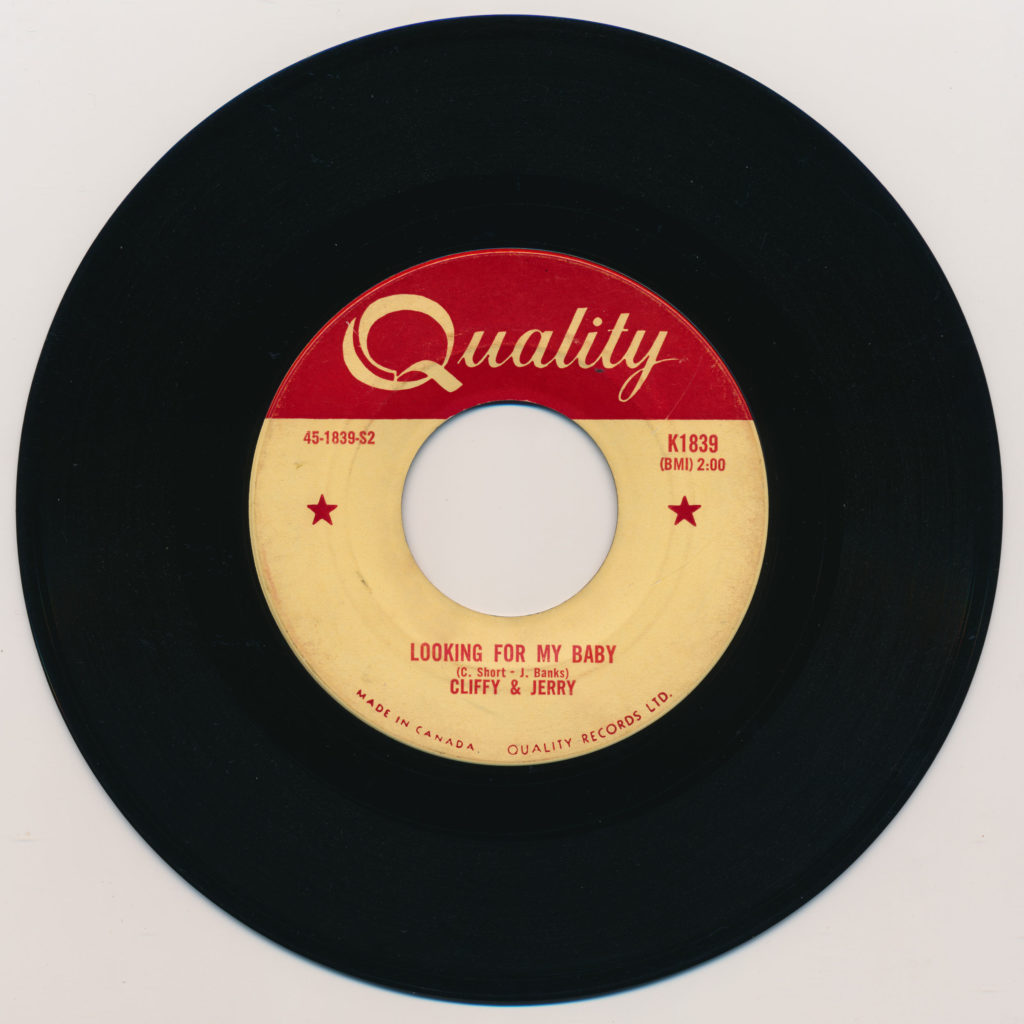 A vintage 45 of the 1959 tune “Looking for my Baby” by Acadian group Cliffy & Jerry.