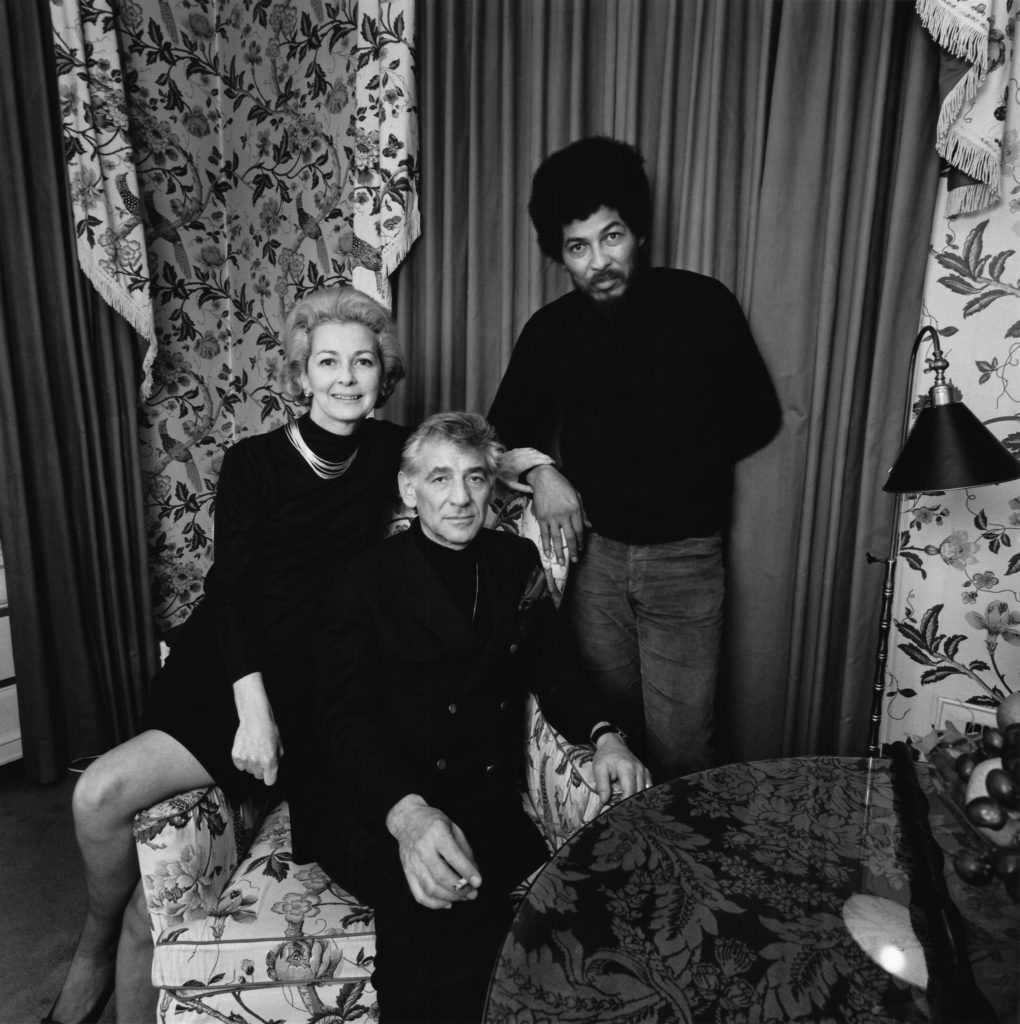 Felicia Montealegre, Leonard Bernstein and Black Panthers leader Donald Cox at a January 14, 1970, fundraising event for the Panther 21. Photo: Stephen Salmieri.