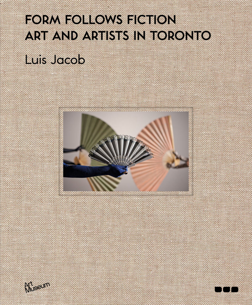 Front cover of <i>Form Follows Fiction: Art and Artists in Toronto</i> with Oliver Husain's <i>Purfled Promises</i> (video still), 2009. Photo Iris Ng.