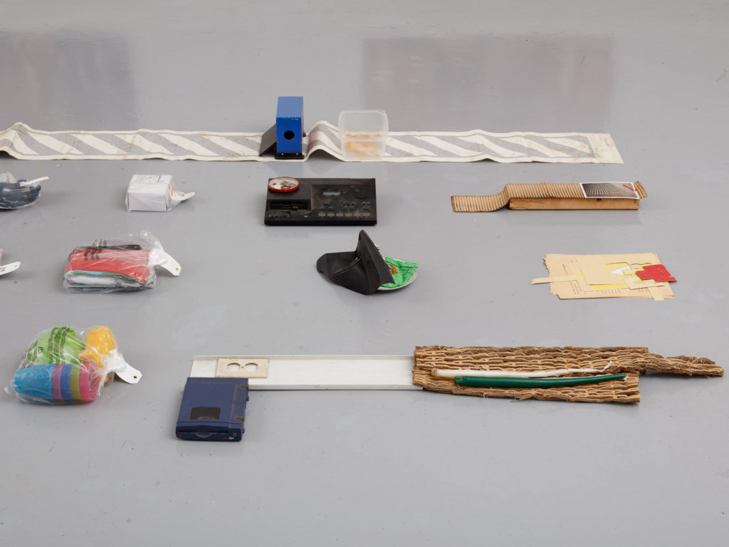 Georgia Dickie, <em>ede elop en</em>, 2020. Found objects, paper bags and cutlery. Dimensions variable. Courtesy Emalin, London/Cooper Cole.