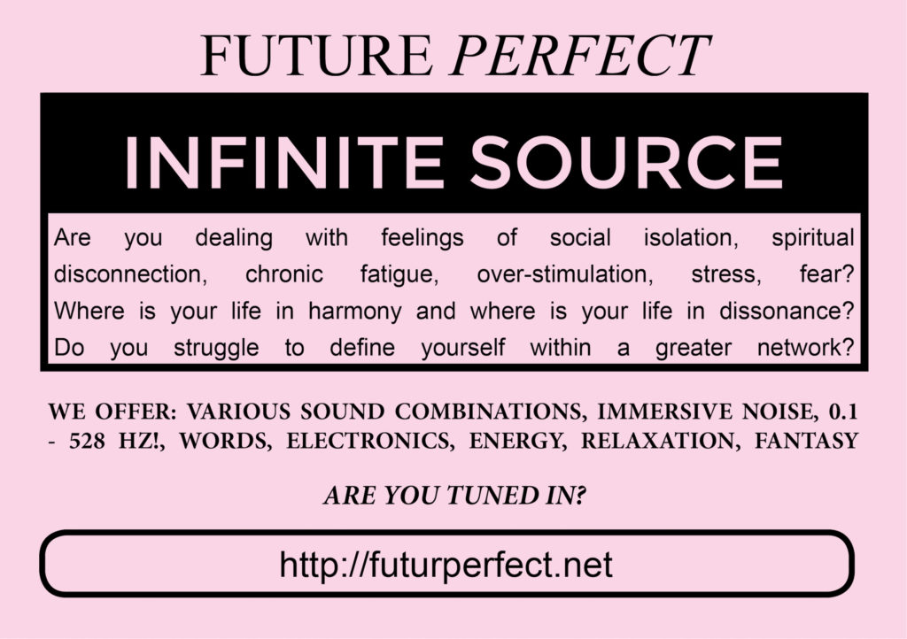 Future Perfect, <em>Infinite Source</em>, 2020. Flyer, 10.1 x 15.2 cm.