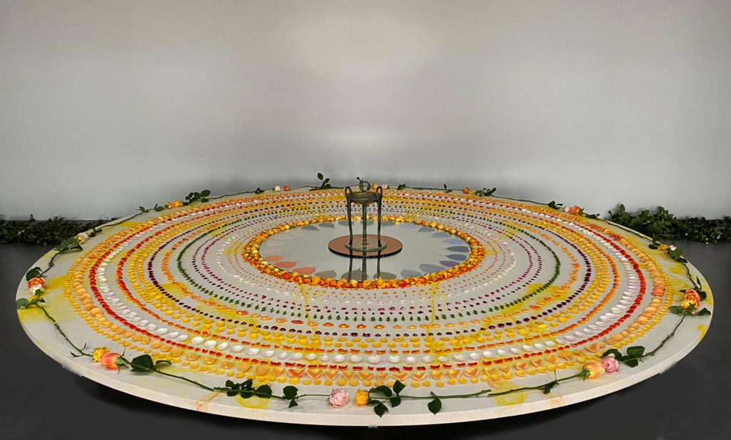 Chrysanne Stathacos, <em>The Three Dakini Mirrors (of the body speech and mind)</em>, golden mandala, 2021. Installation at the Gwangju National Museum, part of the 13th Gwangju Biennale. Photo: Subin Cho. 