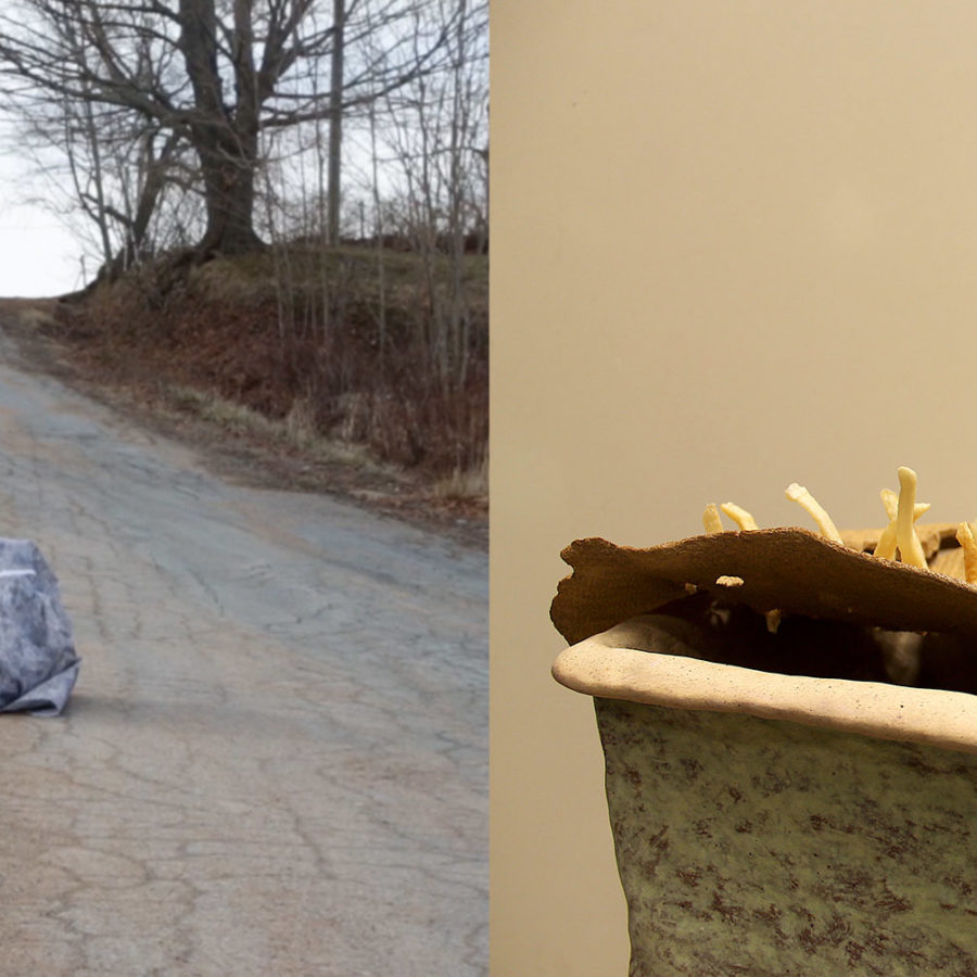 (left)Jessica Slipp "With & Of (Becoming Rock)" (right) Lauren Chipeur, "The Weight of Being Held"